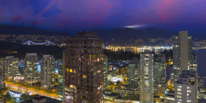 Vancouver BC Cityscape at Dusk Panorama