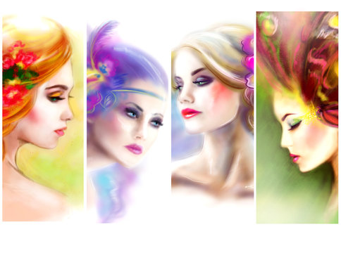 Beautiful Woman face collage. abstract illustration