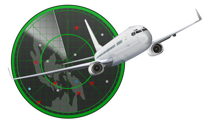 Passagierflugzeug mit Radar, freigestellt