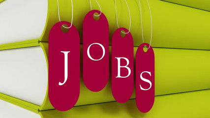 job tag hanging with books, employement concept