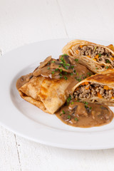 Savory mince pancakes or tortillas