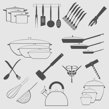 monochrome icon set with cookware