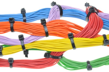 Multicolored electrical cables isolated on white background
