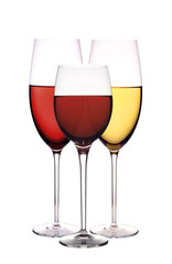 Wineglasses with red and white wine, isolated on white