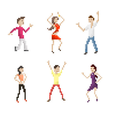 Pixel Art Dancing People Set