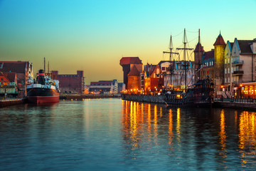 The riverside with the characteristic Crane of Gdansk, Poland