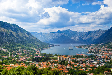 Fototapeta na wymiar Top view of the Bay of Kotor panorama, Montenegro.