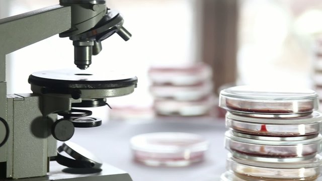 Microscope in a medical laboratory at the hospital