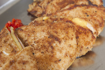 Chicken cordon bleu at a restaurant buffet