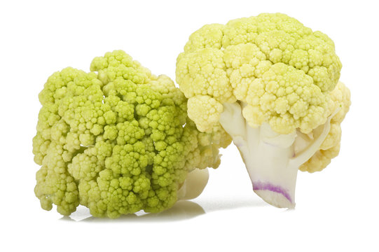 Fresh cauliflower close up on white background