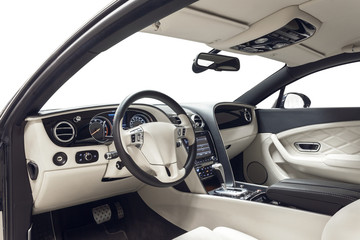 Fototapeta na wymiar Car interior luxury black and white