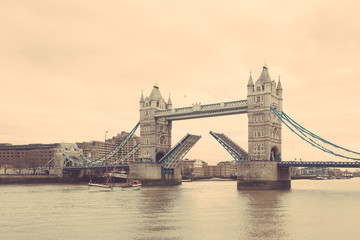 Fototapeta na wymiar Tower Bridge in London with drawbridge open