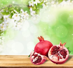 Organic. Ripe juicy pomegranates, food