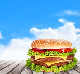 Burger. Big chicken hamburger on white backgroung