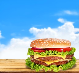 Burger. Big chicken hamburger on white backgroung