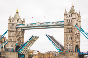 Fototapeta na wymiar Tower Bridge in London with drawbridge open
