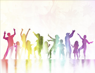 Obraz na płótnie Canvas happy children silhouettes dancing together