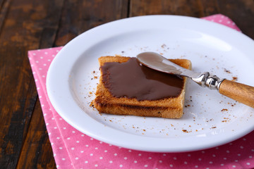 Toast bread spread with chocolate