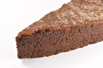  Sweet and tasty chocolate cake on a white background.