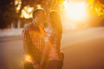 young couple, city, sunset