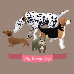 Vector set of funny cartoon dogs