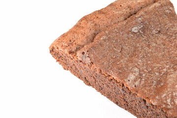  Sweet and tasty chocolate cake on a white background.