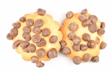 Cookies with chocolate chips isolated on white.