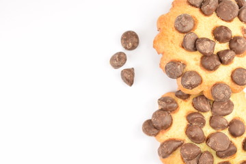 Cookies with chocolate chips isolated on white.