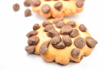 Cookies with chocolate chips isolated on white.