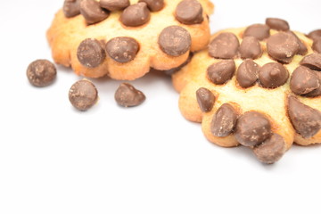Cookies with chocolate chips isolated on white.