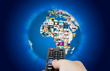 Television broadcast multimedia world map abstract composition