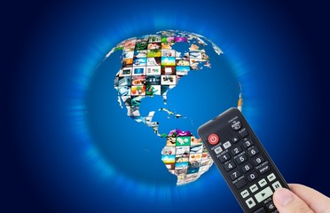 Television broadcast multimedia world map abstract composition