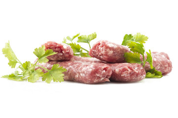 sausage with parsley leaves on the white