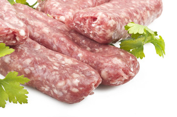 sausage with parsley leaves on the white