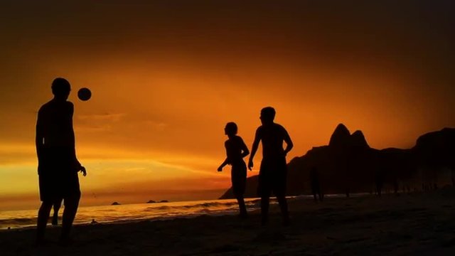 Silhouettes Playing Beach Soccer Rio de Janeiro Brazil