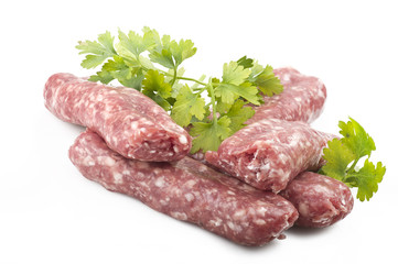 sausage with parsley leaves on the white
