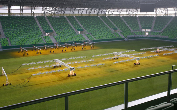 Lighting rig system for growing grass and lawn at stadium