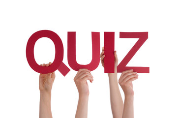 Many People Hands Holding Red Straight Word Quiz