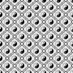 Black and White Yin Yang Tile Pattern Repeat Background