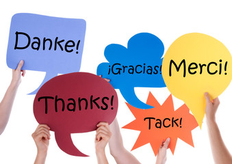 Many Colorful Speech Balloons With Thank You Different Languages