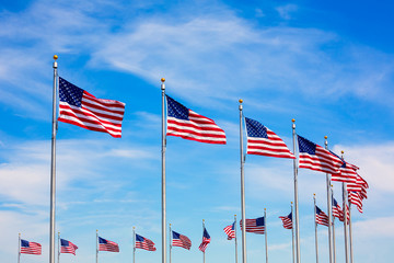 Washington Monument flags circle in DC USA