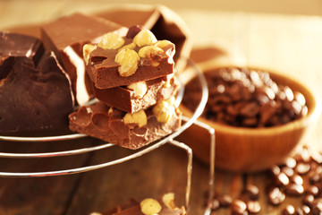 Set of chocolate with nuts, closeup