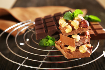 Still life with set of chocolate and nuts