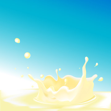 splash of vanilla drink or yogurt on blue background