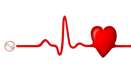 ECG, stethoscope and shape of heart - 80486363