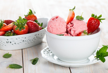 ice cream with berries and mint