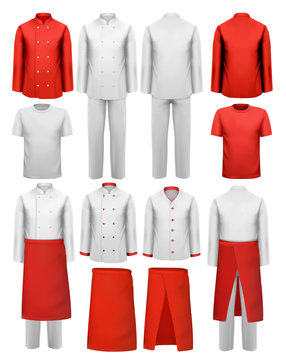 Set of cook clothing - aprons, uniforms. Vector.