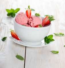 Sweet berry sorbet with fresh mint.