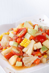 Somtum, fruit salad delicious food in thailand.