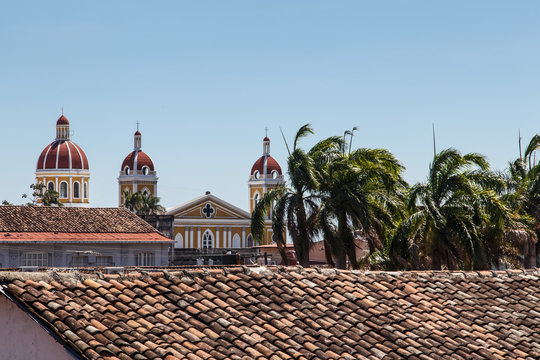 view of granada cathedral with roof of tiles. Nicaragua